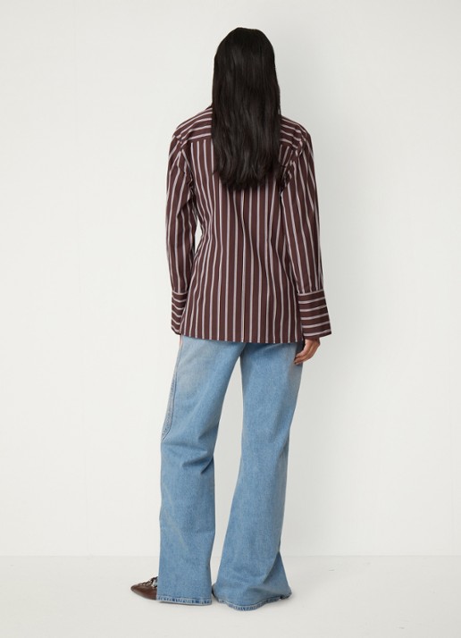 Fabienne Chapot Tamar blouse met streepprint en overslag - achterkant 3 donkerbruin