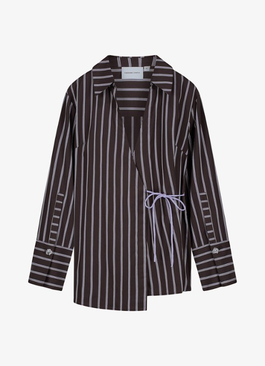 Fabienne Chapot Tamar blouse met streepprint en overslag - voorkant 4 donkerbruin