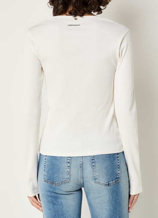 Fabienne Chapot Tanja longsleeve met ribstructuur - achterkant 3 gebroken wit
