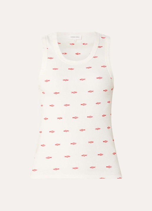 Fabienne Chapot Tanja tanktop met ribstructuur en borduring - voorkant gebroken wit