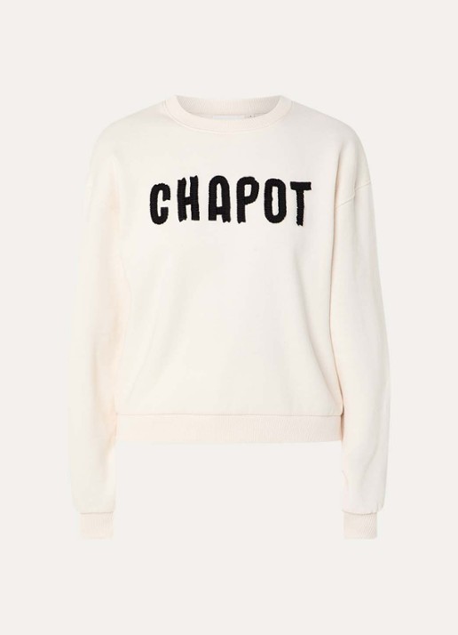 Fabienne Chapot Terry sweater met logoborduring - voorkant 3 gebroken wit