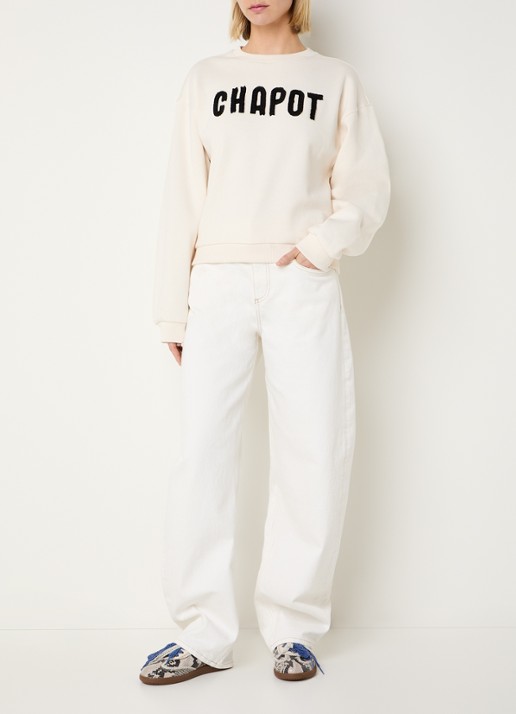 Fabienne Chapot Terry sweater met logoborduring - voorkant 4 gebroken wit