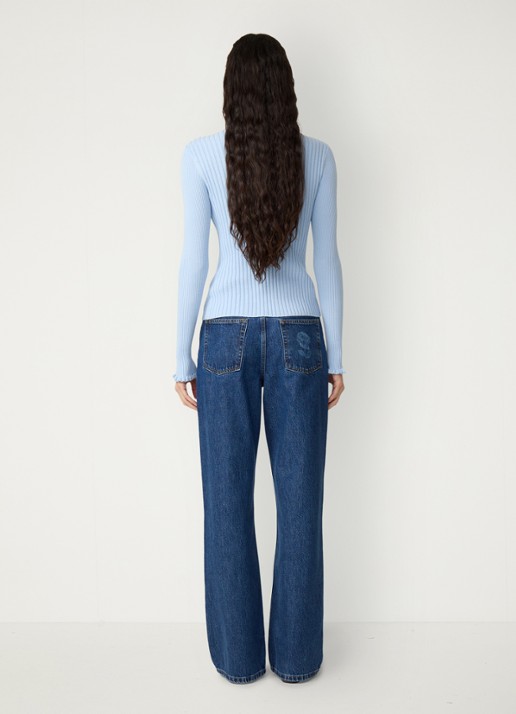 Fabienne Chapot Tess ribgebreid vest met kraag - achterkant 3 lichtblauw