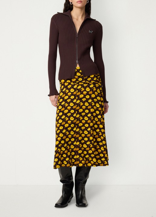 Fabienne Chapot Tess ribgebreid vest - voorkant 2 donkerbruin