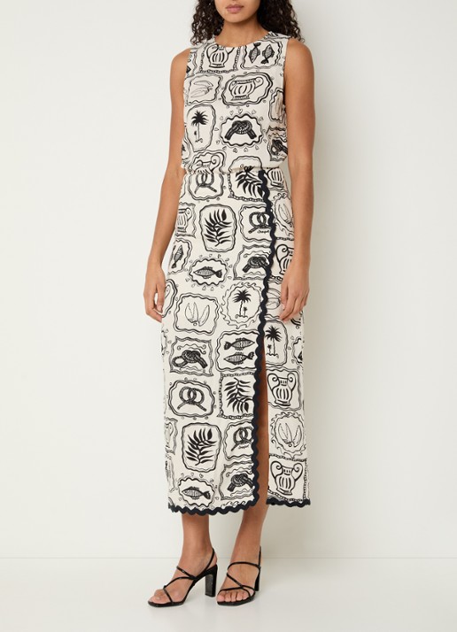 Fabienne Chapot Tila midi rok met print - voorkant 2 zwart