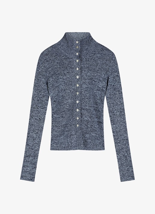 Fabienne Chapot Tilda fijngebreid vest met kraag - voorkant 4 donkerblauw