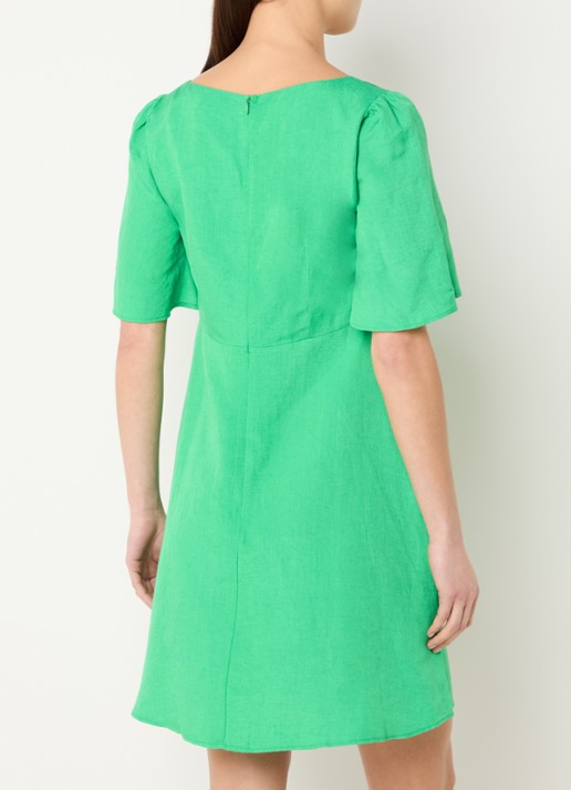 Fabienne Chapot Tilda mini jurk in linnenblend met gestrikt detail - achterkant groen