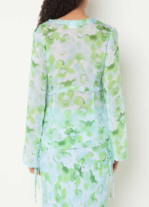 Fabienne Chapot Tinie semi-transparante blouse met print - achterkant groen