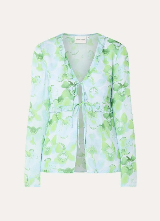 Fabienne Chapot Tinie semi-transparante blouse met print - voorkant 3 groen