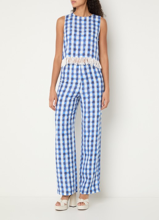 Fabienne Chapot Tropez high waist loose fit broek in linnenblend - voorkant 3 blauw