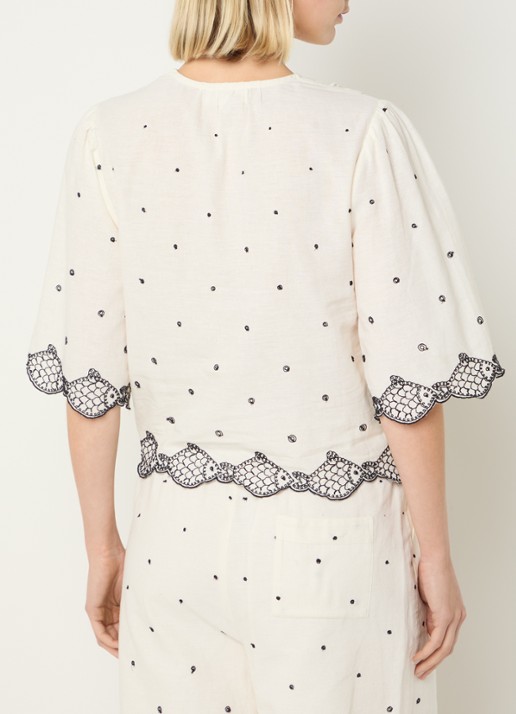 Fabienne Chapot Tylera cropped blouse met borduring en geschulpte zoom - achterkant 4 gebroken wit