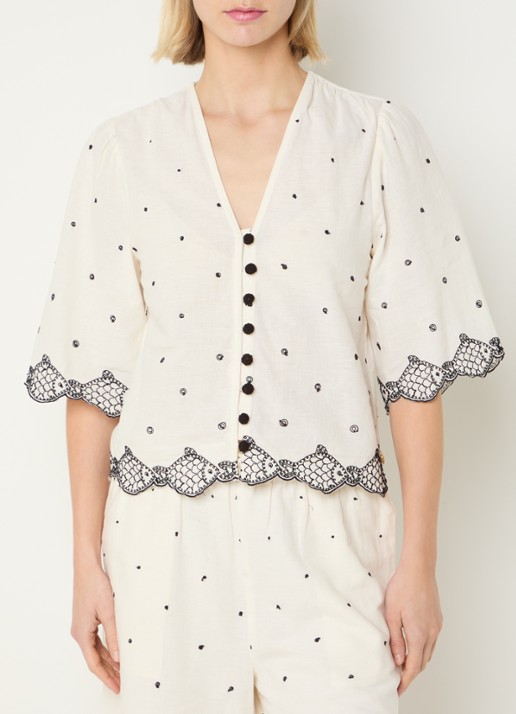 Fabienne Chapot Tylera cropped blouse met borduring en geschulpte zoom