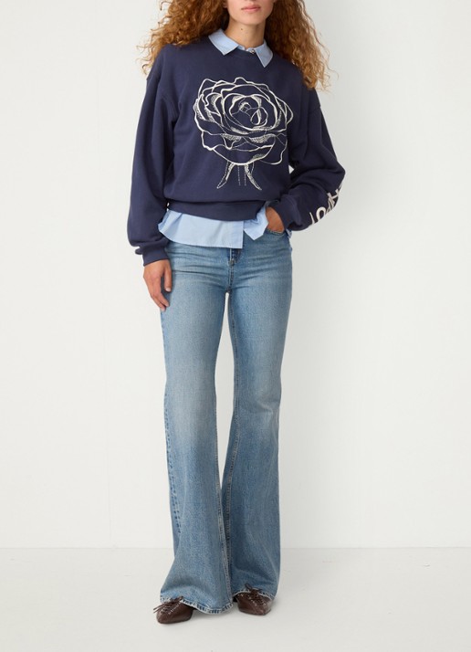 Fabienne Chapot Vic high waist bootcut jeans met steekzakken - voorkant 2 indigo