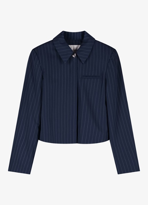 Fabienne Chapot Vito blazer met krijtstreep - voorkant donkerblauw