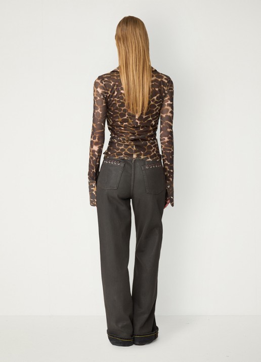 Fabienne Chapot Yanna semi transparante blouse met dierenprint - achterkant 3 bruin