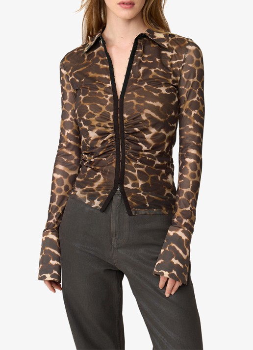 Fabienne Chapot Yanna semi transparante blouse met dierenprint - detail 4 bruin