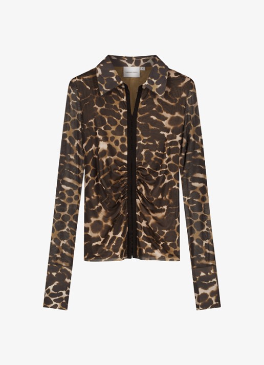 Fabienne Chapot Yanna semi transparante blouse met dierenprint - voorkant bruin