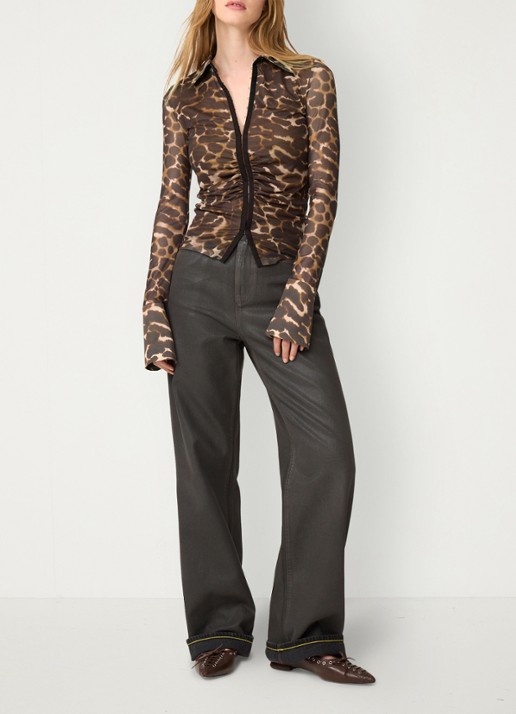 Fabienne Chapot Yanna semi transparante blouse met dierenprint - voorkant 2 bruin