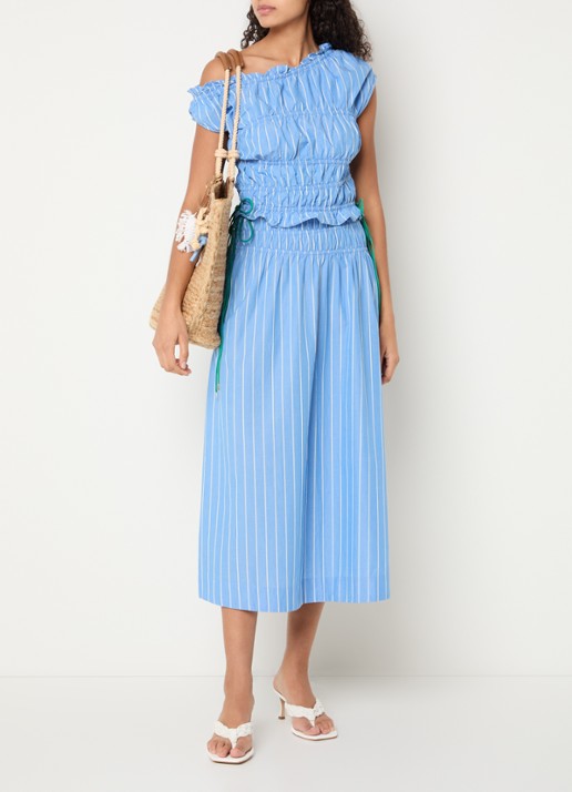 Fabienne Chapot Yoko midi rok met streepprint en strikdetail - voorkant 3 lichtblauw
