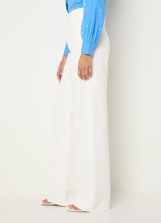 Fabienne Chapot Zoe high waist loose fit pantalon met  structuur - detail 4 creme