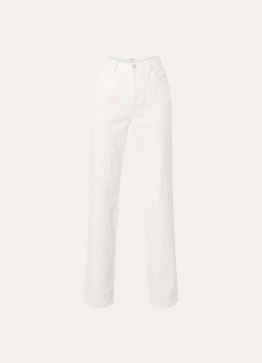 Fabienne Chapot Zoe high waist loose fit pantalon met  structuur - voorkant creme