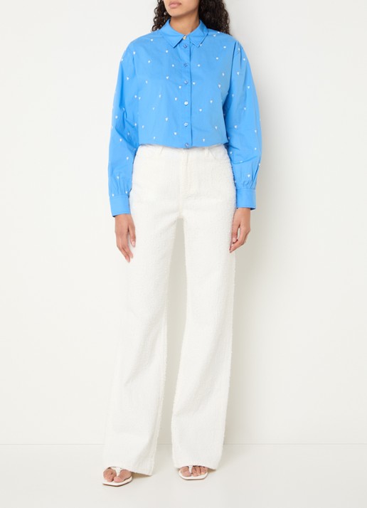 Fabienne Chapot Zoe high waist loose fit pantalon met  structuur - voorkant 2 creme