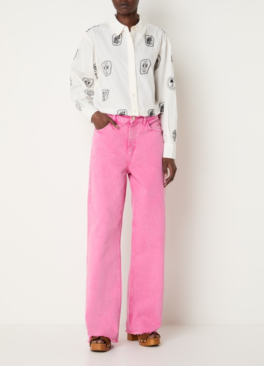 Fabienne Chapot Zoe loose fit boyfriend jeans met gekleurde wassing - voorkant 5 donkerroze