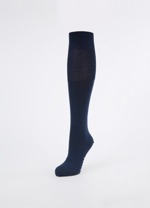 Falke Airport kniekousen in wolblend  - detail 3 donkerblauw