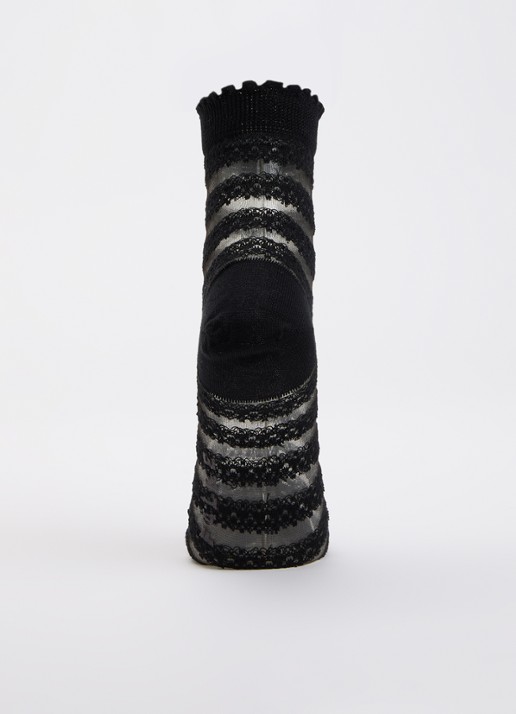 Falke Border Lace sokken in katoenblend - voorkant 2 zwart