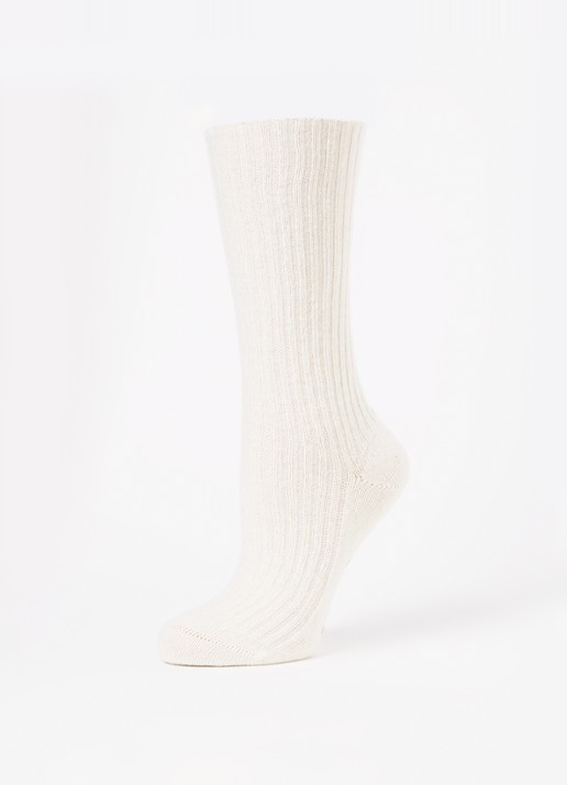 Falke Cosy ribgebreide sokken in kasjmierblend - detail gebroken wit