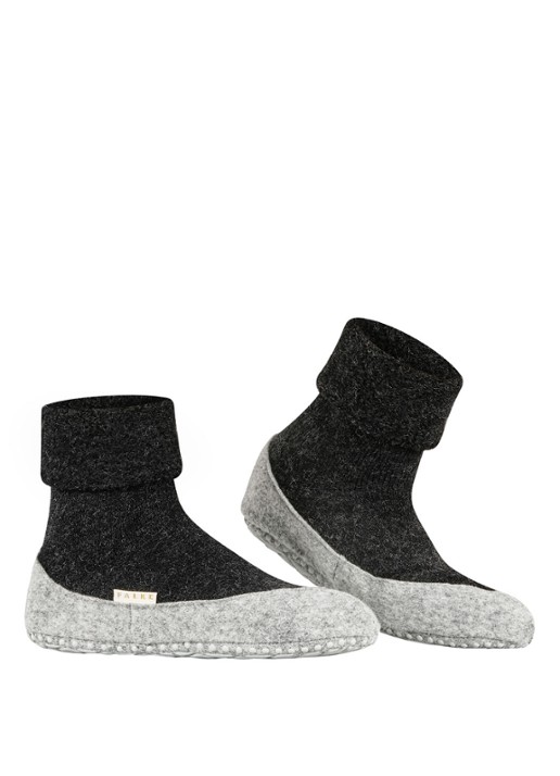 Falke Cosyshoe huissokken in wolblend met anti-slip - voorkant 2 antraciet