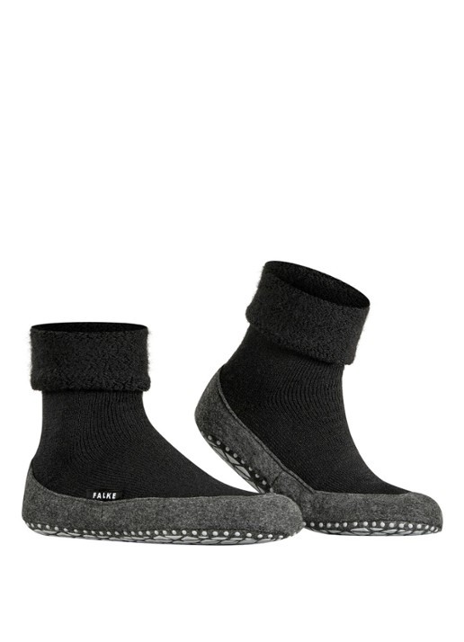 Falke Cosyshoe pantoffel in wolblend met anti-slip - voorkant 2 zwart