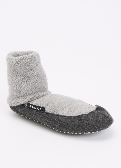 Falke Cosyshoe pantoffel in wolblend met anti-slip - voorkant 3 lichtgrijs
