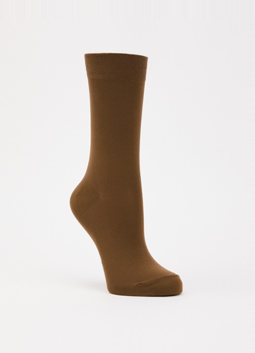 Falke Cotton Touch sokken met logo  - voorkant bruin