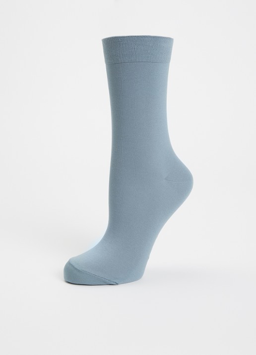 Falke Cotton Touch sokken met logo  - detail blauwgrijs