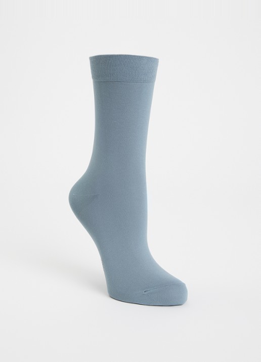 Falke Cotton Touch sokken met logo  - voorkant 2 blauwgrijs