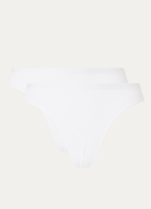 Falke Daily Comfort string met logoband in 2-pack - voorkant wit