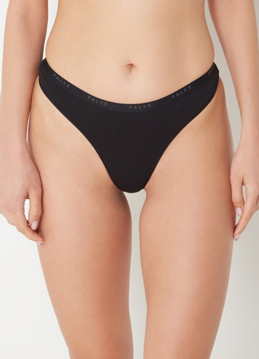 Falke Daily Comfort string met logoband in 2-pack - detail zwart