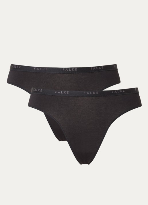 Falke Daily Comfort string met logoband in 2-pack - voorkant 4 zwart