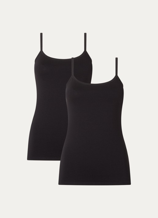 Falke Daily Comfort tanktop met verstelbare bandjes in 2-pack - voorkant zwart