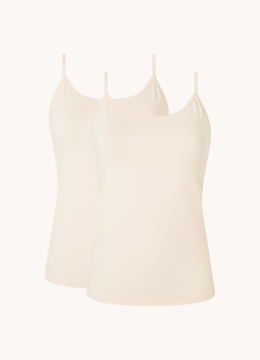 Falke Daily Comfort tanktop met verstelbare bandjes in 2-pack - voorkant 2 donkerbeige