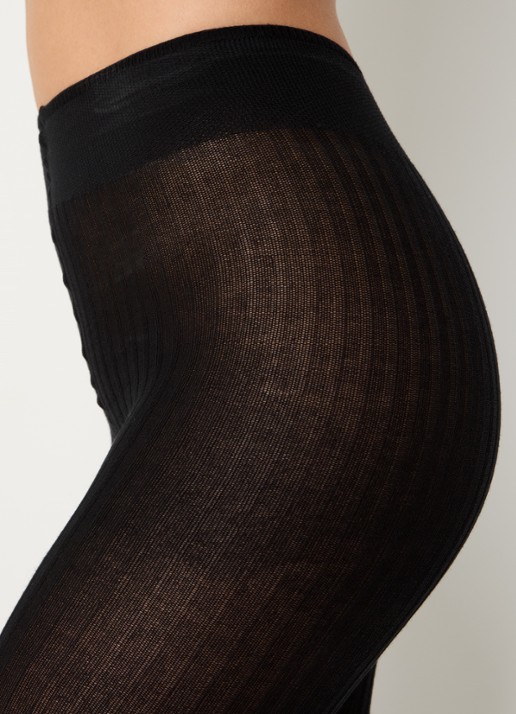 Falke Family ribgebreide maillot van katoen - detail 2 zwart
