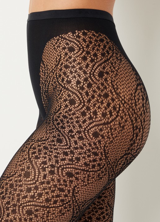 Falke Gilda netpanty met opengewerkt dessin  - detail 2 zwart