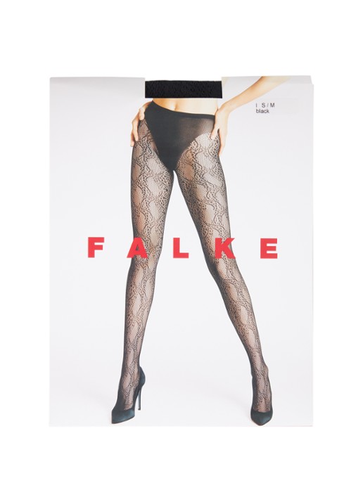 Falke Gilda netpanty met opengewerkt dessin  - voorkant 2 zwart