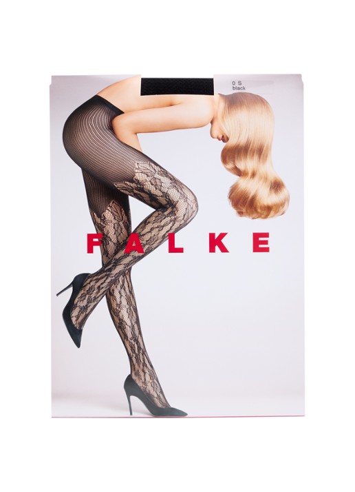 Falke Holy netpanty met opengewerkt dessin - voorkant zwart