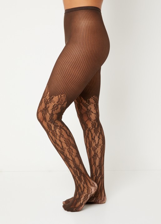 Falke Holy netpanty met opengewerkt dessin - voorkant 5 hazelnootbruin