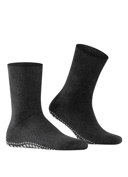 Falke Homepads huissokken in wolblend met anti-slip - voorkant 2 antraciet