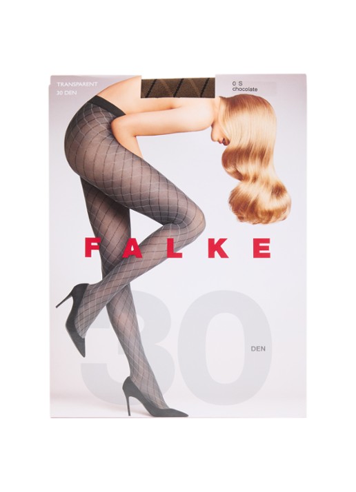 Falke Intrigue panty met ruitdessin in 30 den Chocolate