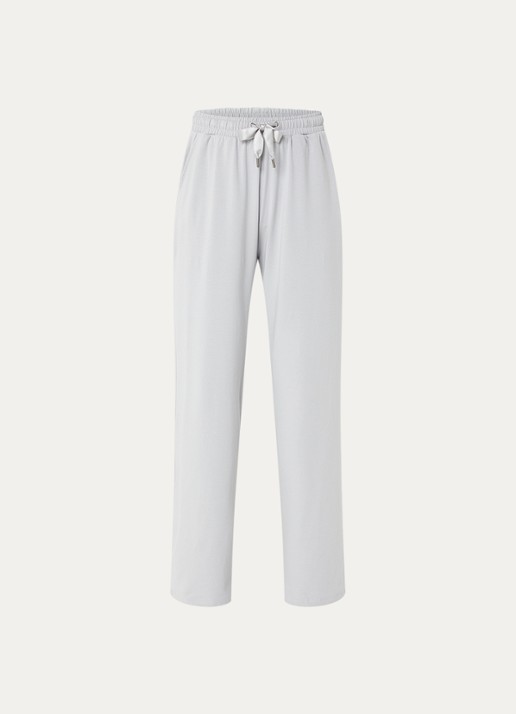 Falke Leisure high waist wide fit broek met steekzakken - voorkant 2 lichtgrijs