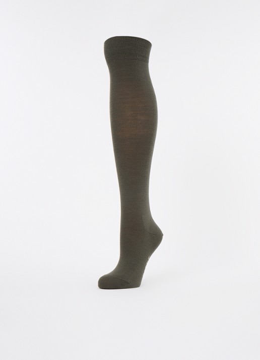 Falke Softmerino kniekousen in scheerwolblend - detail bronsgroen